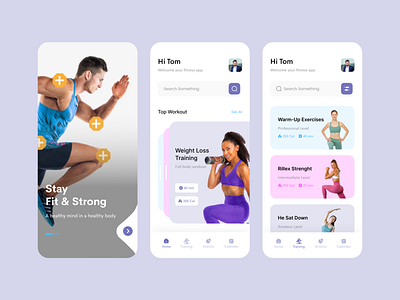 Fitness & Workout Mobile App activity clean exercise fitness fitness app fitness plan fitness tracking gym health mhrana200 minimal mobile app running sport tracker ui ux workout app workouts yoga
