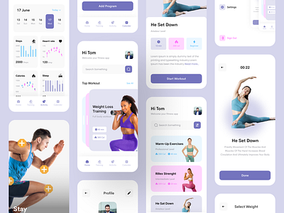 Fitness & Workout Mobile App activity clean exercise fitness fitness app fitness plan fitness tracking gym health mhrana200 minimal mobile app running sport tracker ui ux workout app workouts yoga