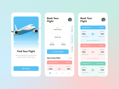 Flight Booking Mobile App airlines airplane airplane tickets app design booking flight clean creative flight flight booking flight search mhrana200 minimal mobile app online ticket plane ticket ticket application travel ui ux