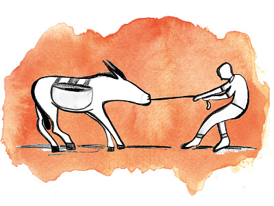 Finca-Pé illustration - Donkey man donkey graphite illustration man orange stubborn watercolor wine label