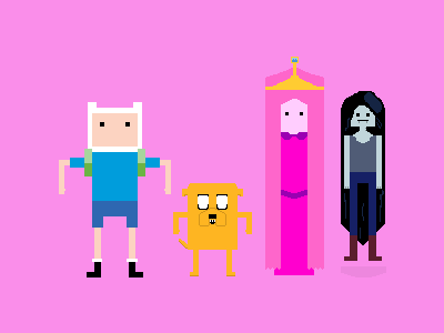 Finn, Jake, Princess Bubblegum and Marceline 8 bit adventure time retro