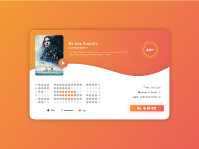 Cinema Ticket Booking | Orange | UI Challenge Week 10 button card cinema cinema app cinema pop up circle orange pop up star wars wave