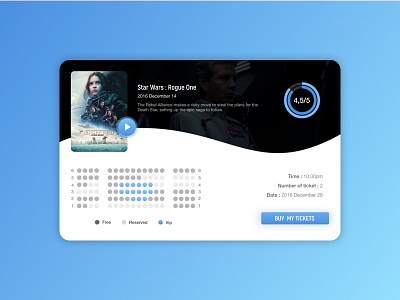 Cinema Ticket Booking | Blue | UI Challenge Week 10 blue button card cinema cinema app cinema pop up circle pop up star wars wave