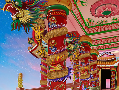 Naja Temple art artist artwork blue derenumit digitalart digitalpainting dragon dragons illustration naja natural nature neon temple wacom