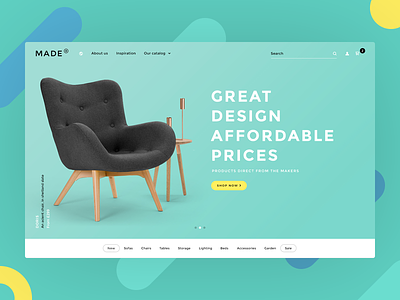 Made chair clean colors design furniture home landing page typography web