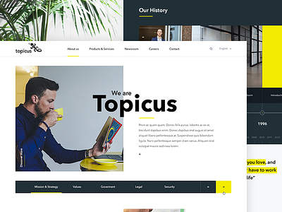 About Topicus about clean company design landing technology timeline web yellow