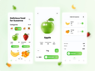 Food delivery application app delivery design food fruits mobile ui ux