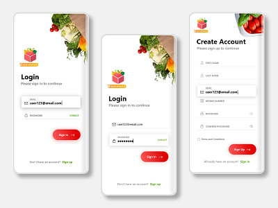 Grocery App - Login / SignUp app create account design food food app grocery grocery app login mobile app mobile app design restaurant sign up signup ui ux ux ui