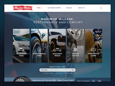 Homepage for a Tire Manufacturer homepage ui website
