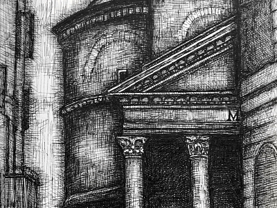Pantheon illustration ink pen rome