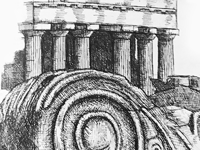 Acropolis athens drawing illustration pen and ink sketch
