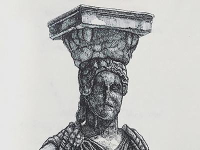 Caryatid athens drawing illustration pen and ink sketch