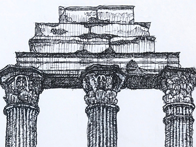 Temple of Castor & Pollux drawing illustration pen and ink rome sketch