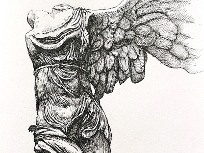 The Winged Victory of Samothrace drawing illustration pen and ink sketch