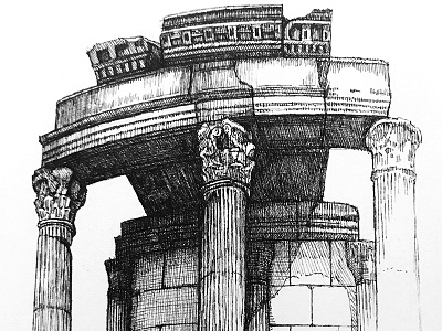 Temple of Vesta drawing illustration pen and inks sketch