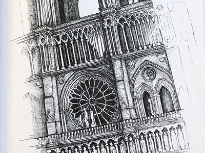 Notre Dame Cathedral drawing illustration pen and inks sketch