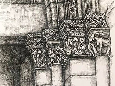 Catedral De La Santa Creu in Barcelona's Gothic Quarter drawing illustration pen and ink sketch