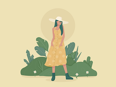 Sundress character dress flowers plants sun woman