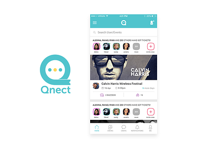 Qnect - Social Ticketing App appdesign australia fahaddesigns fd qnect socialnetwork socialticketing ui uiux ux