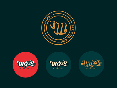 M Grill Barbecues - Logo Design barbecues brand identity branding brand identity design fahaddesigns gold green grilling logo design orange red restaurant restaurant branding restaurant design restaurant logo seal stamp uiux