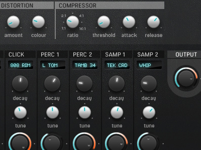 Distort and Compress design drum machine ui