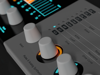 Pulse 3 Analog Synthesizer - Knobs Revisited 3d c4d design hardware industrial design music rendering synth synthesizer ui