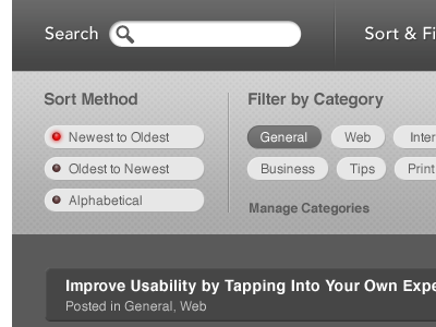 Search, Sort & Filter web blog design search sort filter