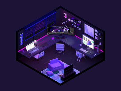 3D room 3d cinema4d dark dchoobaka isometric light render room