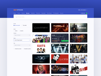 NextEpisode browse page catalog concept dchoobaka design figma redesign site ui ux web