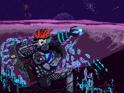 Space Grenadier Recharging 2022 8 bit cosmos cyber future graphic design illustration pixel punk soldier space