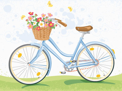 Vintage Bicycle With Flower Basket bicycle bike drawing flowers illustration spring vintage