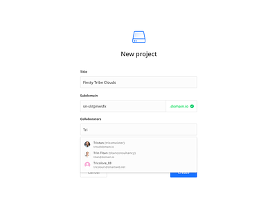 Create new project dashboard form input project search