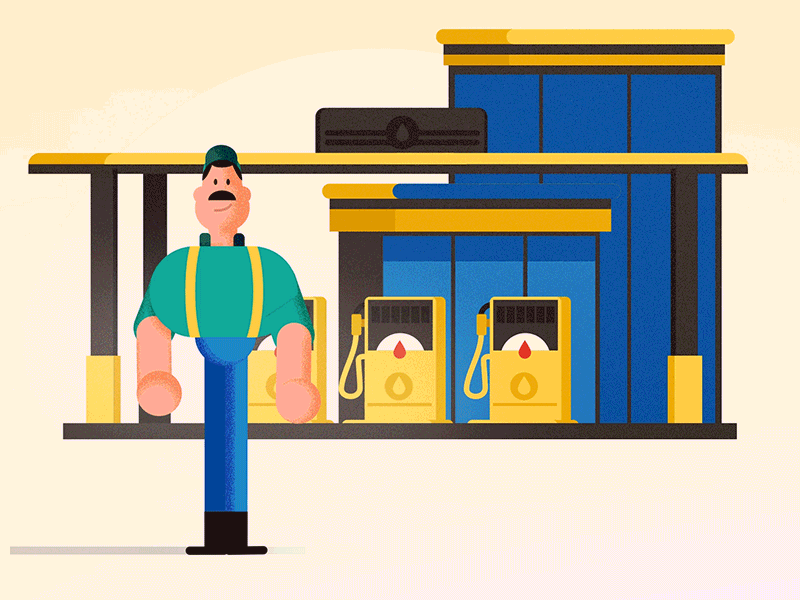 character sequence 2d animation character characterdesign cool czech flat design funny guy illustration men moustache noise petrol station pigeon rig rigs studio vector worker