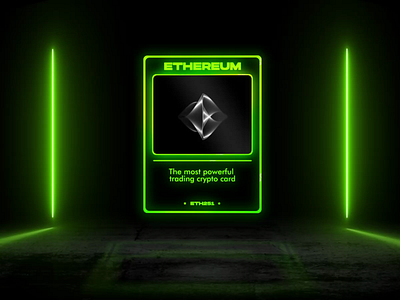 Ethereum NFT Card 3d animation bitcoin blockchain buy card crypto currency dark darkmode ethereum graphic design green inspiration money motion graphics neon nft sell ui