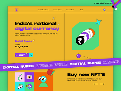 Digital Rupee blockchain buy coin crypto currency digital funk graphic design nft pop colors product design rarible retro rupee sell team trading typography webdesign