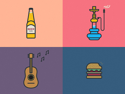 A day in Granada beer burger guitar hookah icons illustrations music notes rounded smoke water