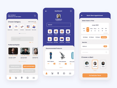 Salon Mobile App - UI Design barber shop design graphic design mobile app prototyping wireframing