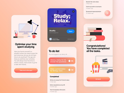 Time-management application concept app application concept figma interface ios iphonex minimal mockup modern screens study time management ui ux wireframes