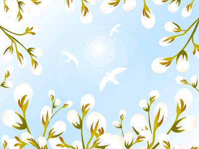 Spring Sky birds bloom blossom blue botanical botany buds easter heaven nature palm sunday serenity sky spring springtime sun sunlight vector white willow