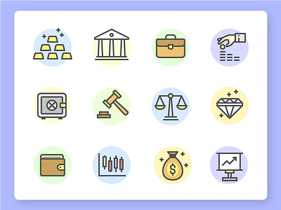 Investment and Financial Icons bank business cash color credit deposit finance icons investment line money