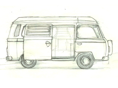 VW Sketch freehand hand drawn line drawing pencil sketch volkswagon vw vw van