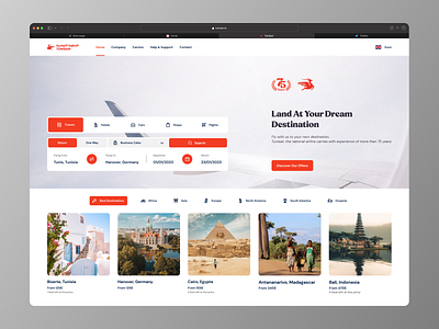 Tunisair Website Redesign airline branding concept design flights logo plane red reservation tickets tunisair ui