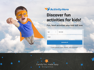 Activity Hero landing page website design