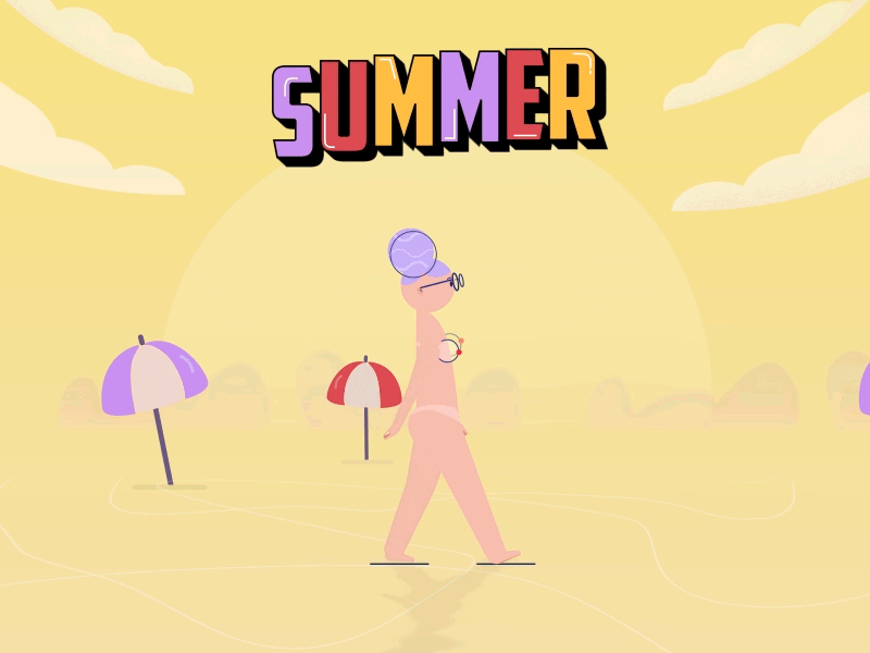 Summer Vibes 2d animation flat girl loop summer walkcycle