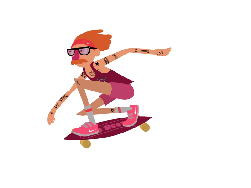Longboard spirit animated animation character design dude gif hair longboard loop moustache red tatoo