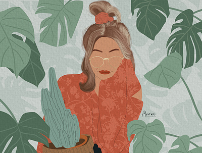 The woman with her plants digital painting digitalart illustration