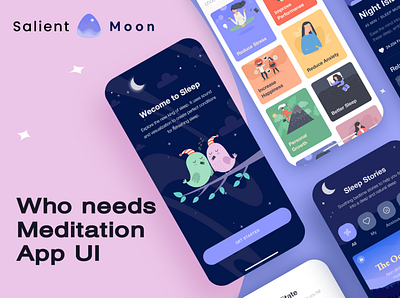 Salient Moon - Sleep-cum-meditation app appdesign creative design healthlifestyle illustration meditate sleep ui