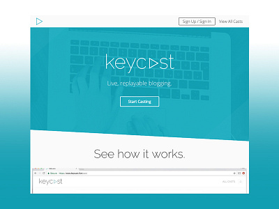 Keycast blogging desktop landing page live startup