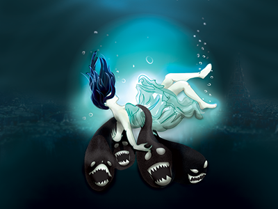 Faded illustration digital dress drown faded girl illustration monster sink water