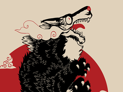 Fire Fox animal illustration screenprint